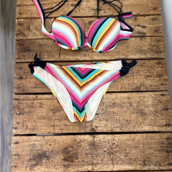 Skye Swimwear Pink and Blue Bikini Set with Push-Up Top - Picture 2 of 6